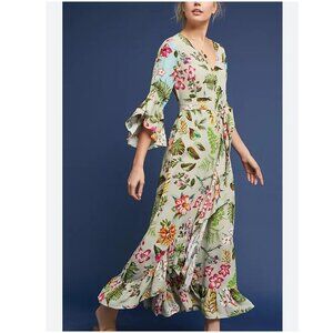 Anthropologie BL-NK Ruth Floral Maxi Motif Green Dress Small